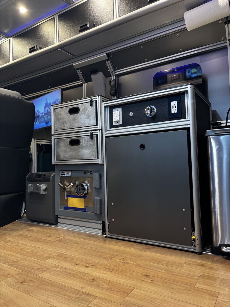 Vandoit unit cabinetry with drawers, safe and refrigerator
